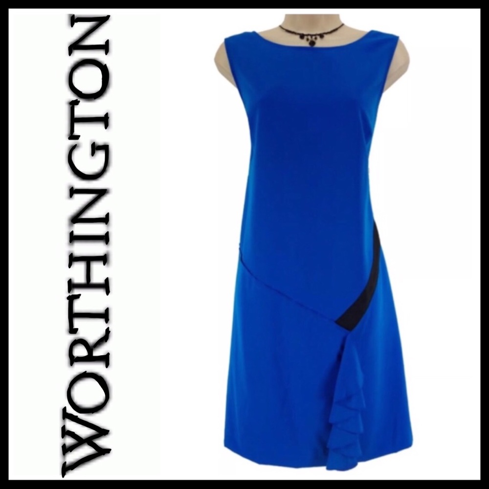 Worthington Sheath Dress Blue with Skirt Ruffle